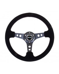 NRG Reinforced Steering Wheel (350mm / 3in. Deep) Blk Suede/Blk Stitch w/Black Circle Cutout Spokes