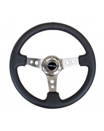 NRG Reinforced Steering Wheel (350mm / 3in. Deep) Blk Leather with Gunmetal Circle Cutout Spokes