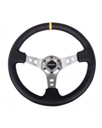 NRG Reinforced Steering Wheel (350mm / 3in. Deep) Blk Leather with Gunmetal Cutout Spoke & Yellow CM