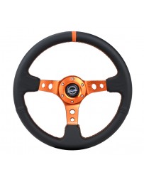NRG Reinforce Steering Wheel (350mm / 3in. Deep) Blk Leather, Orange Center Mark with Orange Stitching
