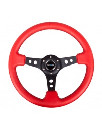 NRG Reinforced Steering Wheel (350mm / 3in. Deep) Red Leather/Blk Stitch with Blk Circle Cutout Spokes