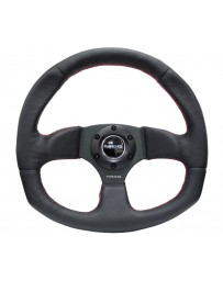 NRG Reinforced Steering Wheel (320mm Horizontal / 330mm Vertical) Leather w/Red Stitching