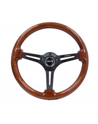 NRG Reinforced Steering Wheel (350mm / 3in. Deep) Brown Wood with Blk Matte Spoke/Black Center Mark