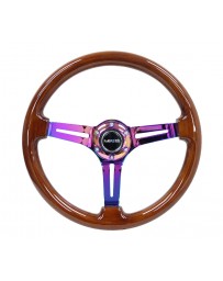 NRG Reinforced Steering Wheel (350mm / 3in. Deep) Brown Wood with Blk Matte Spoke/Neochrome Center Mark