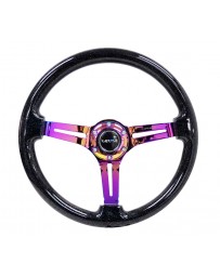 NRG Reinforced Steering Wheel (350mm / 3in. Deep) Blk Multi Color Flake with Neochrome Center Mark
