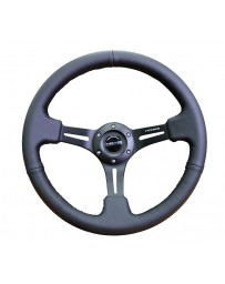 NRG Reinforced Steering Wheel (350mm / 3in. Deep) Black Leather with Black Stitching