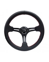 NRG Reinforced Steering Wheel (350mm / 3in. Deep) Black Leather/Red Stitch & Blk 3-Spoke with Slits