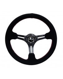 NRG Reinforced Steering Wheel (350mm / 3in. Deep) Blk Suede w/Red Stitching & 5mm Spokes with Slits