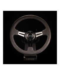 NRG Reinforced Steering Wheel (350mm / 3in. Deep) Black Leather with Alcantara Stitching