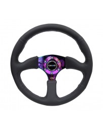 NRG Reinforced Steering Wheel (350mm / 2.5in. Deep) Leather Race Comfort Grip with 4mm Neochrome Spokes