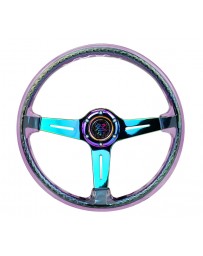 NRG Reinforced Steering Wheel (350mm / 2in. Deep) Clear Acrylic Steering Wheel with Neochrome Spokes