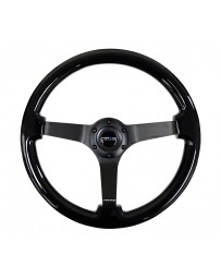 NRG Reinforced Steering Wheel (350mm / 3in. Deep) Black with Black Chrome Solid 3-Spoke Center