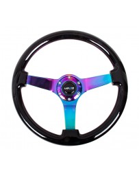 NRG Reinforced Steering Wheel (350mm / 3in. Deep) Classic Dark Wood with 4mm Neochrome Solid 3-Spoke