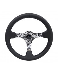 NRG Reinforced Steering Wheel (350mm / 3in. Deep) Blk Leather with Hydrodipped Digi-Camo Spokes