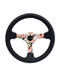 NRG Reinforced Steering Wheel (350mm / 3in. Deep) Blk Leather Floral Dipped with Blk Baseball Stitch