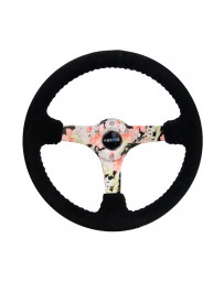 NRG Reinforced Steering Wheel (350mm / 3in. Deep) Blk Suede Floral Dipped with Blk Baseball Stitch