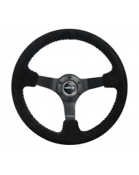 NRG Reinforced Steering Wheel (350mm / 3in. Deep) Blk Suede/Blue BBall Stitch with 5mm Matte Blk Spokes