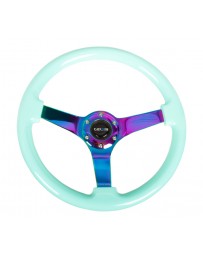 NRG Reinforc Steering Wheel (350mm / 3in. Deep) Minty Fresh Wood Grain with Neochrome 3-Spoke Center