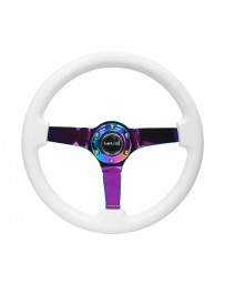 NRG Reinforced Steering Wheel (350mm / 3in. Deep) Classic White with 4mm Neochrome Solid 3-Spoke