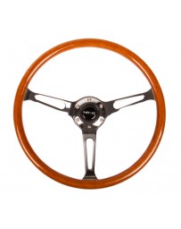 NRG Reinforced Steering Wheel (360mm) Classic Wood Grain with Chrome Cutout 3-Spoke Center