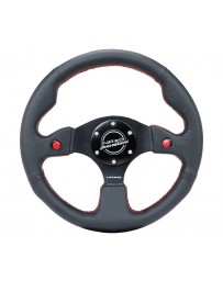 NRG Reinforced Steering Wheel (320mm) Blk Leather with Dual Buttons