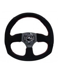 NRG Reinforced Steering Wheel (320mm Horizontal / 330mm Vertical) Suede with Red Stitch