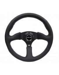 NRG Reinforced Steering Wheel (350mm / 2.5in. Deep) Blk Leather Comfort Grip with 5mm Matte Blk Spokes