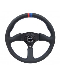 NRG Reinforced Steering Wheel (350mm / 2.5in Deep) Blk Leather with M3 stitch Matte Blk 3-Spoke Center