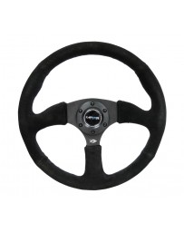 NRG Reinforced Steering Wheel (350mm / 2.5in. Deep) Blk Suede Comfort Grip with 5mm Matte Blk Spokes