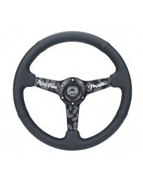 NRG Reinforced Steering Wheel (350mm / 2.5in. Deep) Leather Race Comfort Grip with 4mm Neochrome Spokes