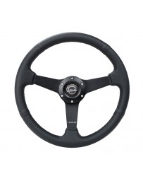 NRG Sport Steering Wheel (350mm / 1.5in Deep) Black Leather Black Stitch with Matte Black Solid Spokes