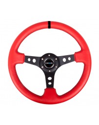 NRG Reinforced Steering Wheel (350mm / 3in. Deep) Red Leather/Blk Stitch with Blk Spokes (Hole Cutouts)