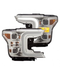 ANZO 18-19 Ford F-150 LED Projector Headlights w/ Plank Style Switchback Chrome w/ Amber