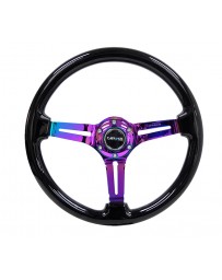 NRG Reinforced Steering Wheel (350mm / 3in. Deep) Blk Wood w/Blk Matte Spoke/Neochrome Center Mark