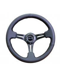 NRG Reinforced Steering Wheel (350mm / 3in. Deep) Black Leather w/ Black Stitching