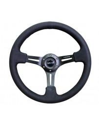 NRG Reinforced Steering Wheel (350mm / 3in. Deep) Black Leather w/ Alcantara Stitching