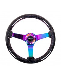 NRG Reinforced Steering Wheel (350mm / 3in. Deep) Classic Blk Sparkle w/4mm Neochrome 3-Spoke Center