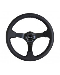 NRG Reinforced Steering Wheel (350mm / 3in. Deep) Bk Leather w/Bk BBall Stitch (Odi Bakchis Edition)