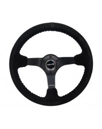 NRG Reinforced Steering Wheel (350mm / 3in. Deep) Blk Suede/Blk Bball Stitch w/5mm Matte Black Spoke