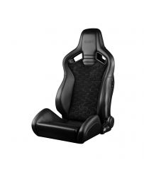 BRAUM ELITE V2 Series Sport Reclinable Seats (Black Leatherette Honeycomb Suede Grey Stitching) – Priced Per Pair