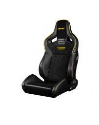 BRAUM ELITE V2 Series Sport Reclinable Seats (Black Leatherette Black Suede Yellow Piping) – Priced Per Pair