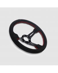 STREET AERO Suede Brushed Aluminum Steering Wheel - Red Stitched