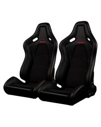 BRAUM FALCON-S Series Reclinable Composite Seats Black - Leatherette Alcantara Inserts Red Stitching - Pair