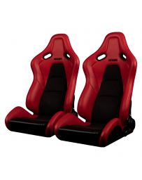 BRAUM FALCON-S Series Reclinable Composite Seats (Red Leatherette Alcantara Inserts Black Stitching) – Priced Per Pair