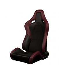 BRAUM FALCON-S Series Reclinable Composite Seats Maroon Leatherette Alcantara Inserts Black Stitching) – Priced Per Pair