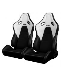 BRAUM FALCON-S Series Reclinable Composite Seats (White Leatherette Alcantara Inserts White Stitching) – Priced Per Pair