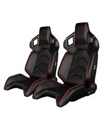 BRAUM ALPHA-X Series Sport Reclinable Seats (Black Leatherette Red Trim) – Priced Per Pair