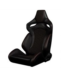 BRAUM ORUE-S Series Sport Reclinable Seats (Black Leatherette Honeycomb Alcantara Red Stitching) – Priced Per Pair