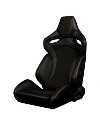 BRAUM ORUE-S Series Sport Reclinable Seats (Black Leatherette Honeycomb Alcantara Orange Stitching) – Priced Per Pair