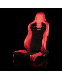 BRAUM ELITE V2 Series Sport Reclinable Seats (Red Leatherette Black Suede Low Bolster Version) - Priced Per Pair